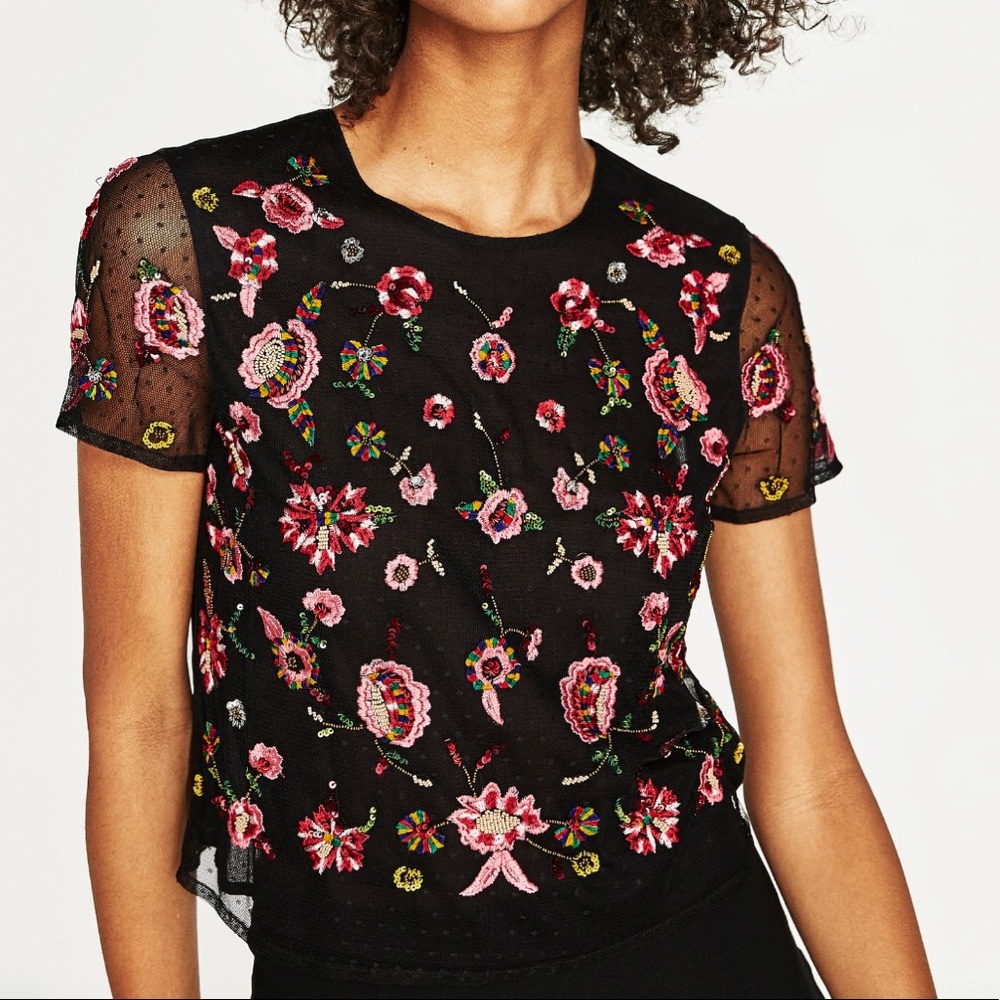 Embroidered Tulle Top